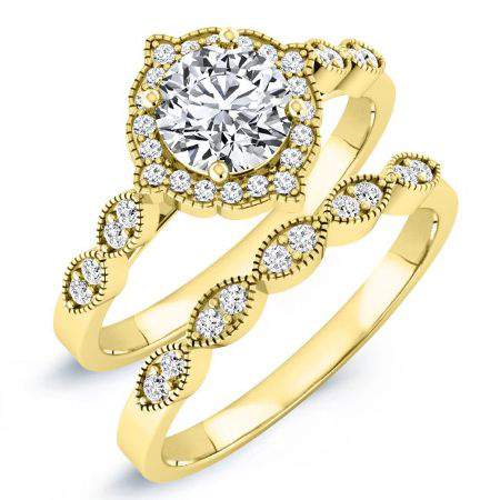 Petal Round Moissanite Bridal Set yellowgold