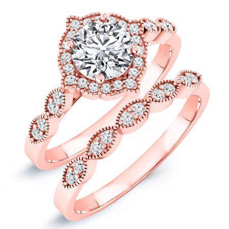 Petal Round Moissanite Bridal Set rosegold
