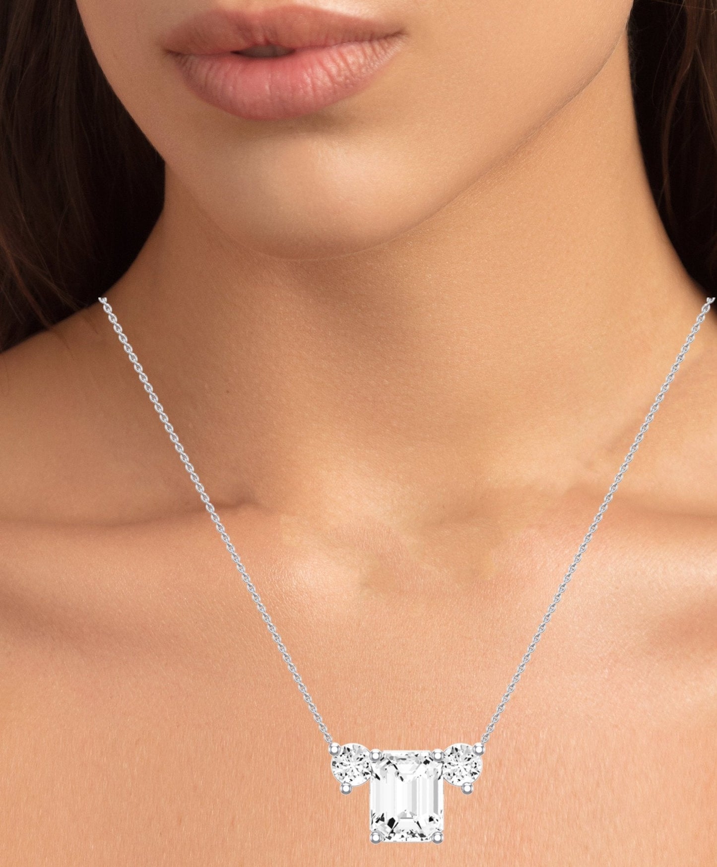 Spirea Emerald Cut Moissanite Accented Necklace whitegold