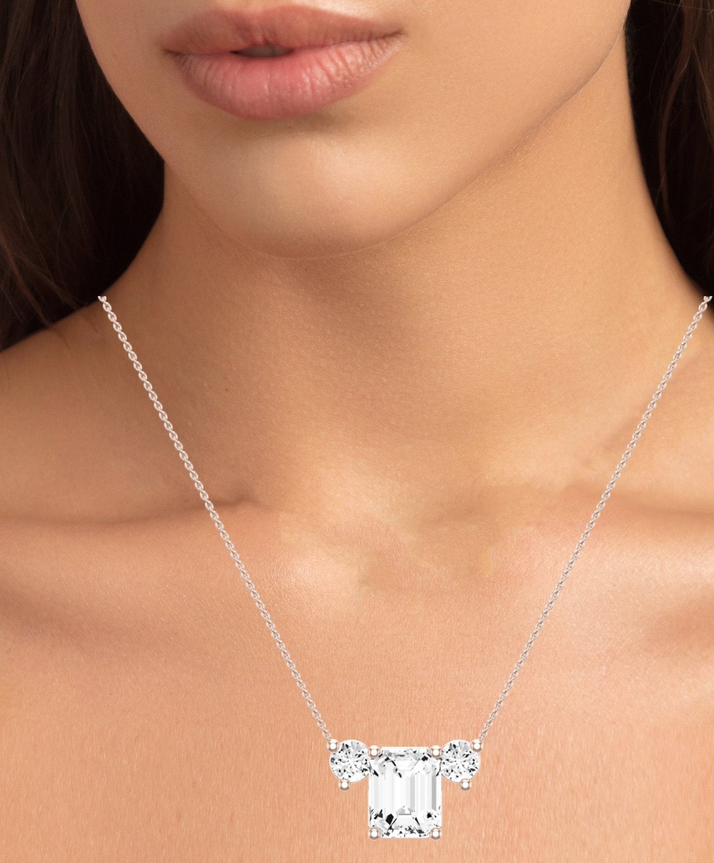 Spirea Emerald Cut Moissanite Accented Necklace rosegold