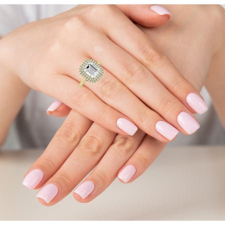 Tulip Moissanite Matching Band Only ( Engagement Ring Not Included) For Ring With Emerald Center yellowgold