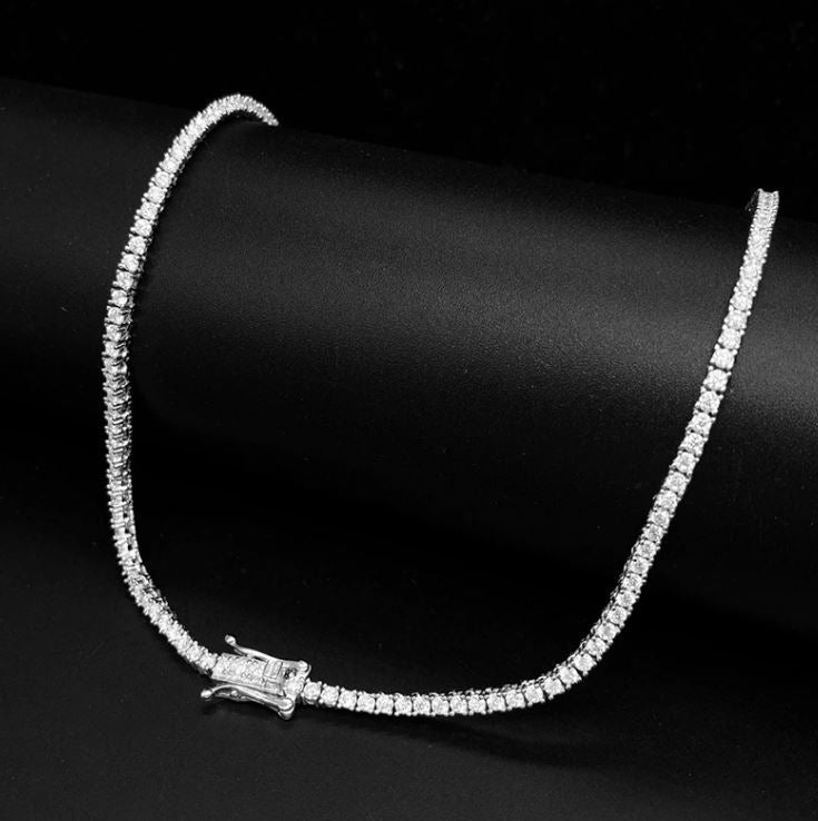4ct Total Weight ROUND MOISSANITE 4 PRONG TENNIS NECKLACE - BeverlyDiamonds