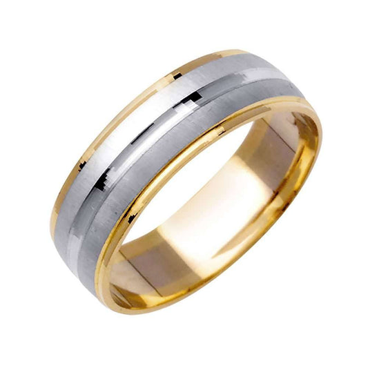 6mm Flat Brushed Center with Polished Edges Two Tone Men's Wedding Band - BeverlyDiamonds