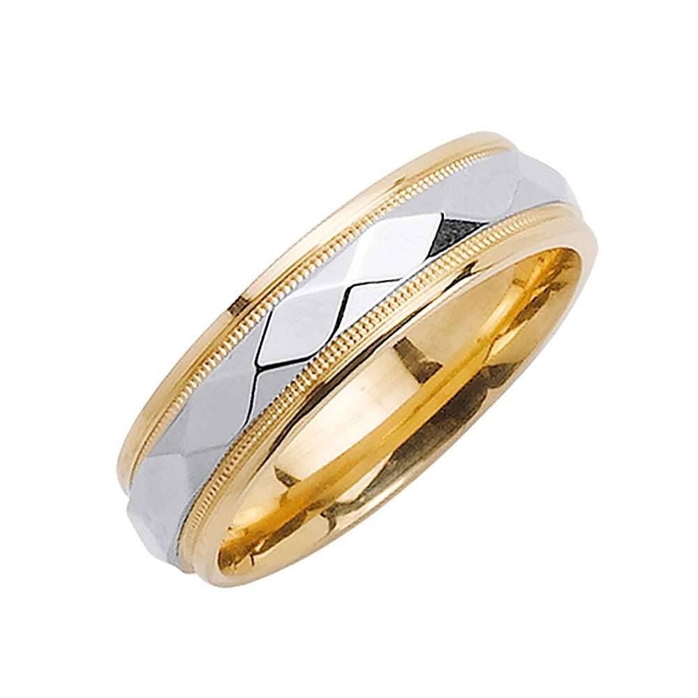 6mm Polished Diamond Pattern Center with Milgrain Two Tone Men's Wedding Band - BeverlyDiamonds