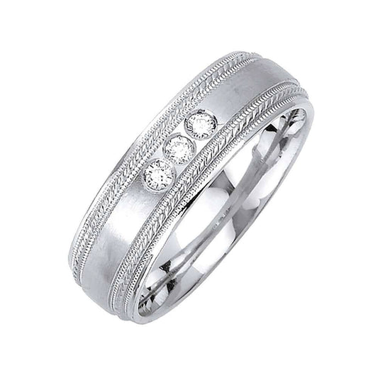 7mm Three Stone Milgrain Edges Men's Diamond Wedding Band - BeverlyDiamonds