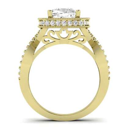 Clover Moissanite Matching Band Only ( Engagement Ring Not Included) For Ring With Cushion Center yellowgold