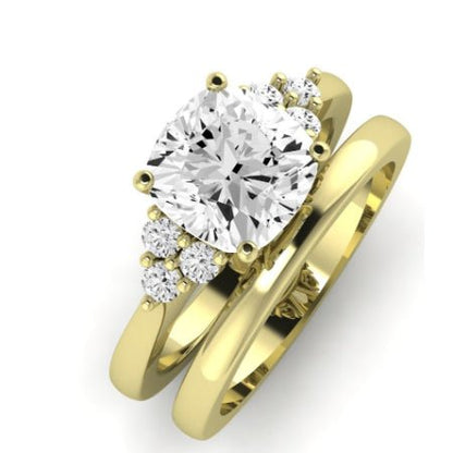 Alyssa Moissanite Matching Band Only (does Not Include Engagement Ring) For Ring With Cushion Center yellowgold