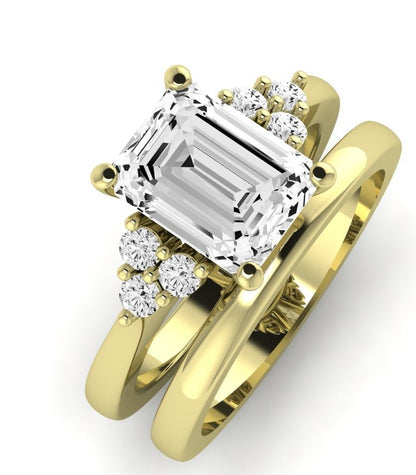 Alyssa Moissanite Matching Band Only (does Not Include Engagement Ring) For Ring With Emerald Center yellowgold