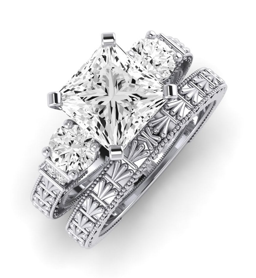 Angelonia Diamond Matching Band Only (does Not Include Engagement Ring) For Ring With Princess Center whitegold
