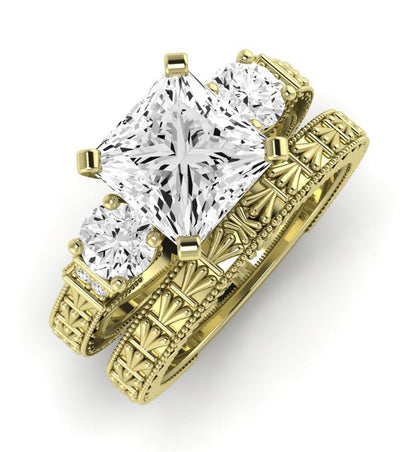 Angelonia Diamond Matching Band Only (does Not Include Engagement Ring) For Ring With Princess Center yellowgold