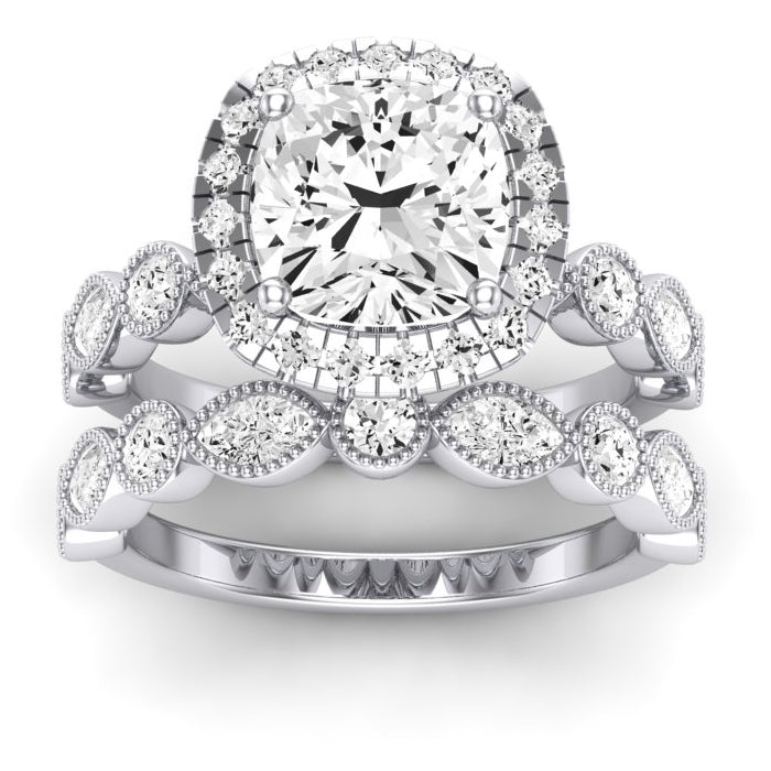 Aubretia Diamond Matching Band Only (does Not Include Engagement Ring) For Ring With Cushion Center whitegold