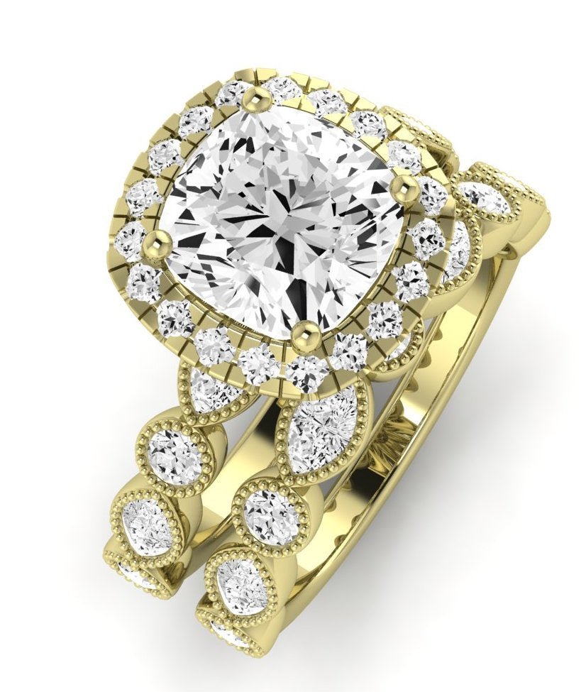 Aubretia Diamond Matching Band Only (does Not Include Engagement Ring) For Ring With Cushion Center yellowgold