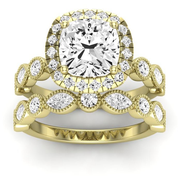 Aubretia Diamond Matching Band Only (does Not Include Engagement Ring) For Ring With Cushion Center yellowgold