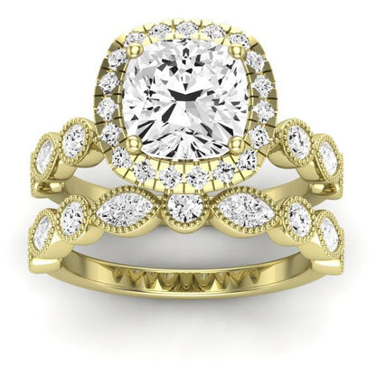 Aubretia Diamond Matching Band Only (does Not Include Engagement Ring) For Ring With Cushion Center yellowgold