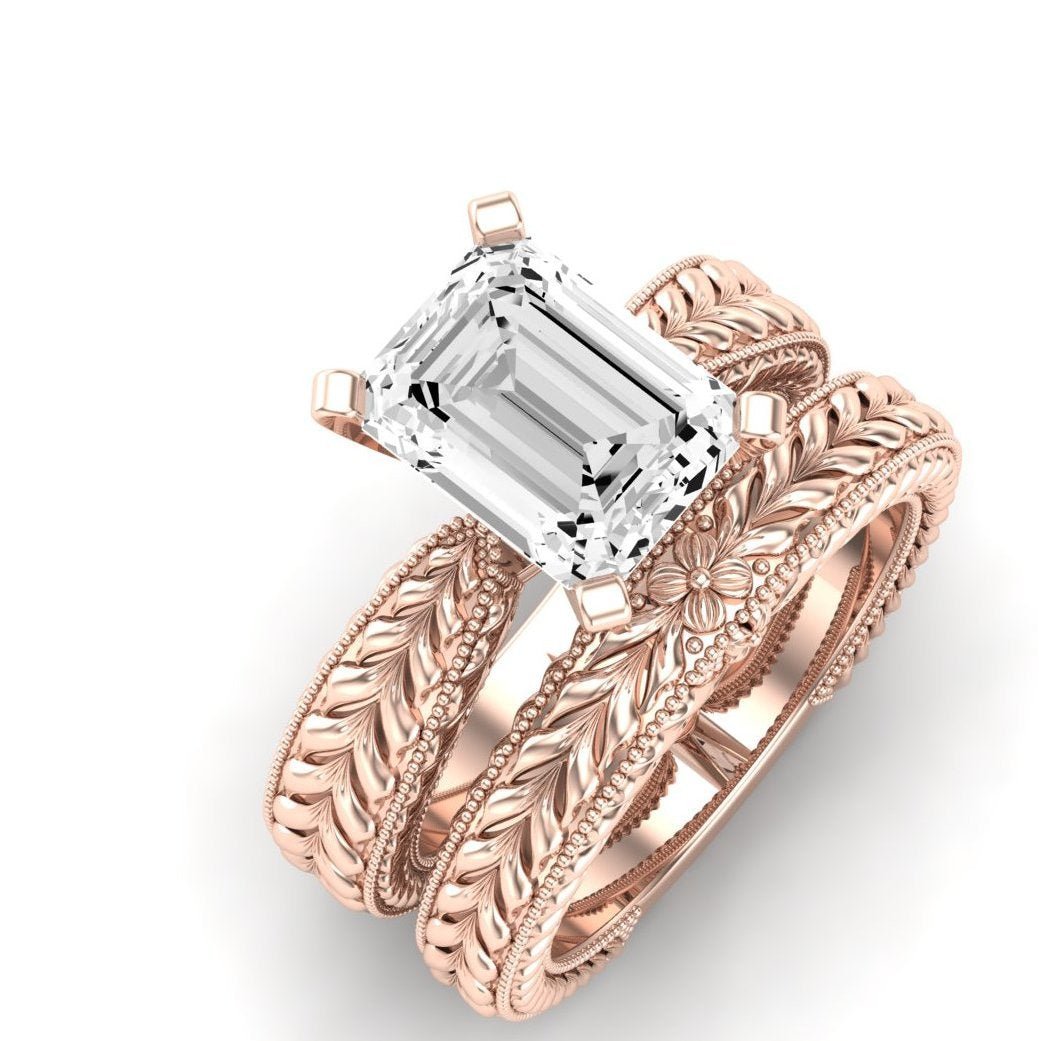Azalea Emerald Moissanite Bridal Set rosegold