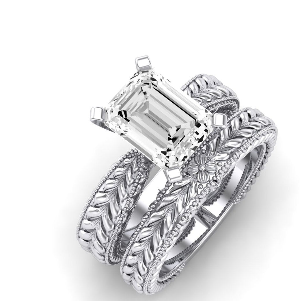Azalea Emerald Moissanite Bridal Set whitegold