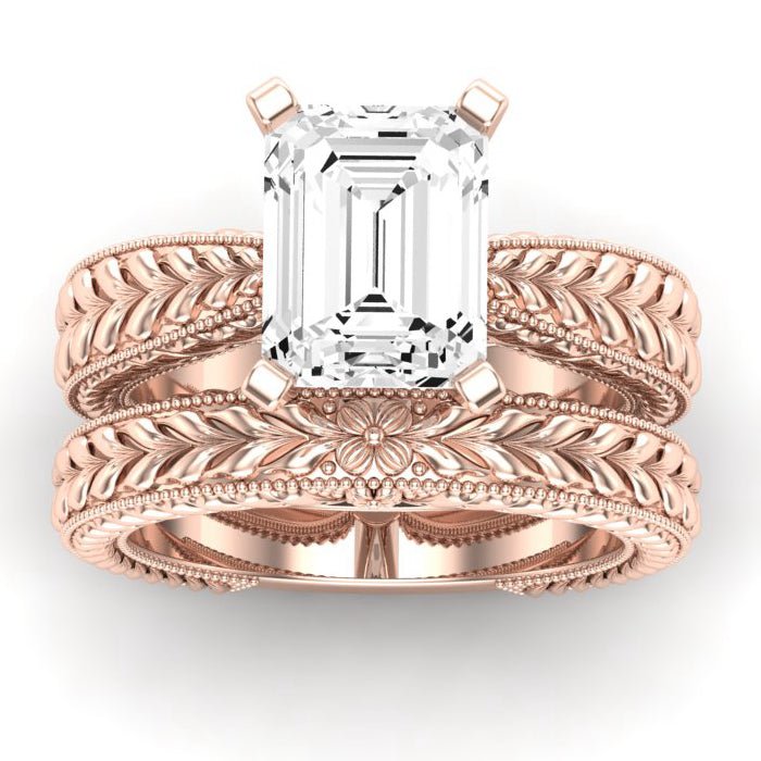 Azalea Emerald Moissanite Bridal Set rosegold
