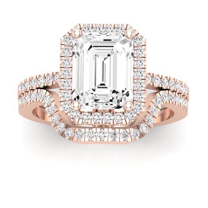Bergenia Emerald Moissanite Bridal Set rosegold