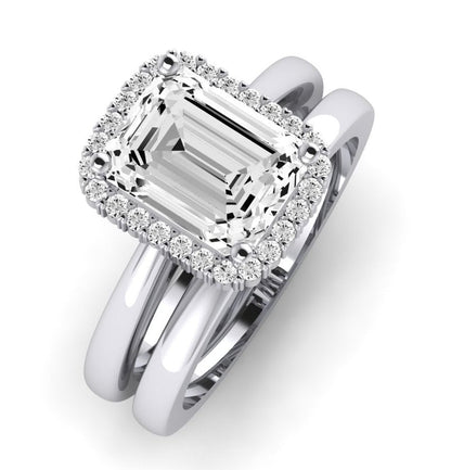 Calla Lily Diamond Matching Band Only (does Not Include Engagement Ring) For Ring With Emerald Center whitegold