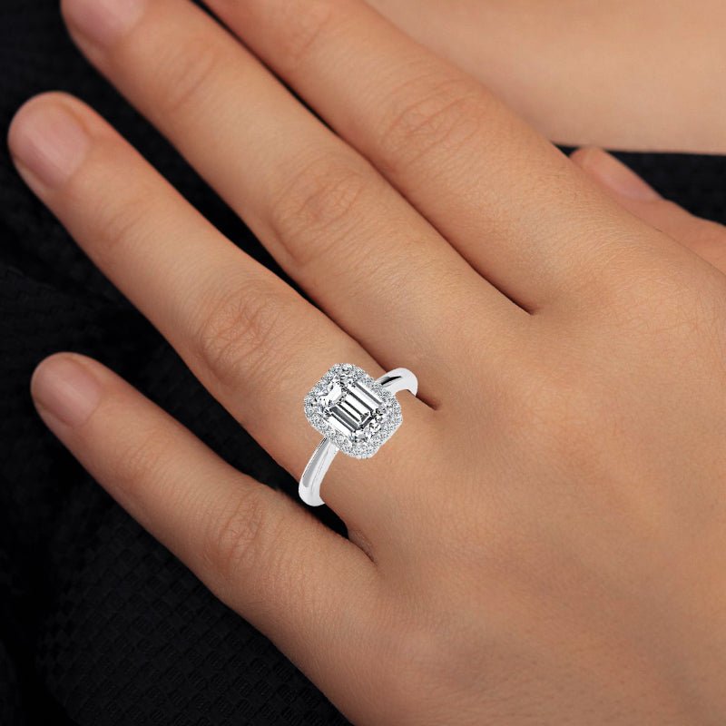 Callalily Emerald Moissanite Engagement Ring whitegold