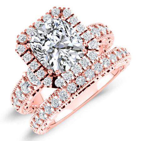Canna Cushion Moissanite Bridal Set rosegold