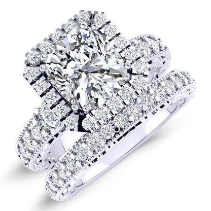 Canna Cushion Moissanite Bridal Set whitegold