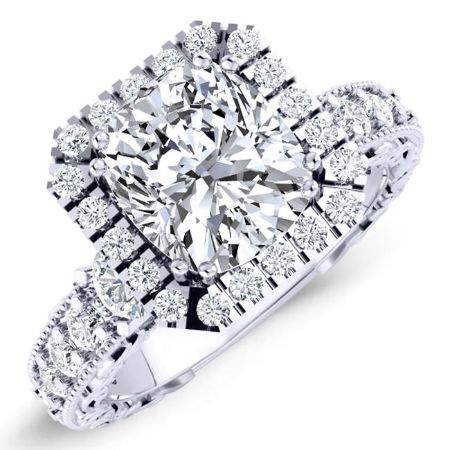 Canna Cushion Moissanite Engagement Ring whitegold