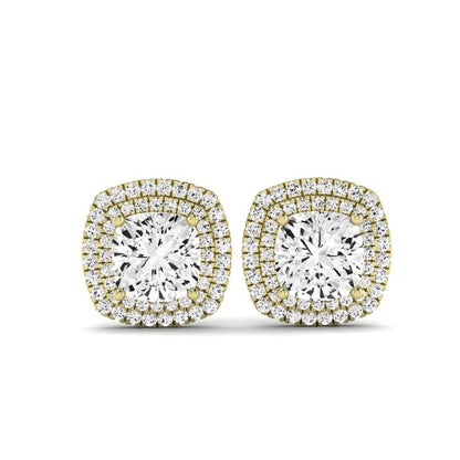 Cerise Cushion Cut Diamond Halo Stud Earrings (Clarity Enhanced) yellowgold