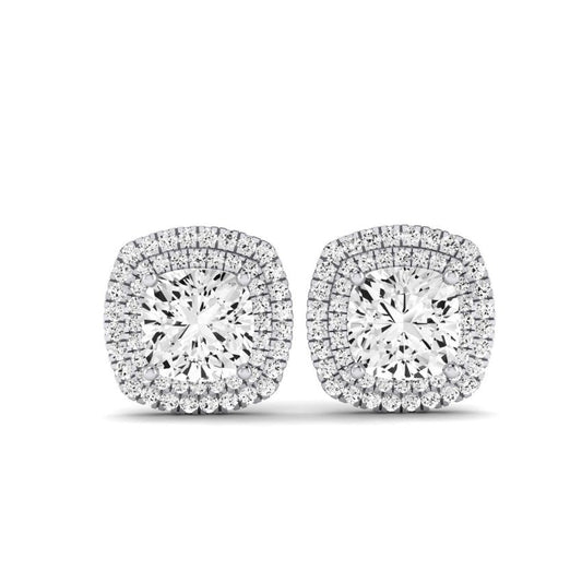 Cerise Cushion Cut Diamond Halo Stud Earrings (Clarity Enhanced) whitegold