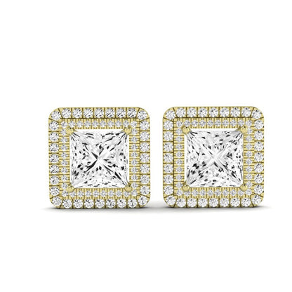 Cerise Princess Cut Diamond Halo Stud Earrings (Clarity Enhanced) yellowgold