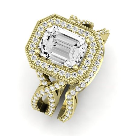 Clover Emerald Moissanite Bridal Set yellowgold