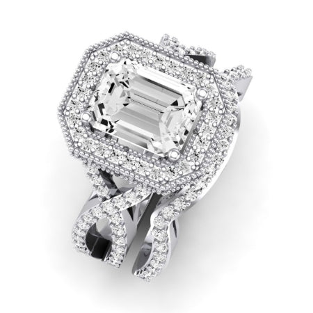 Clover Emerald Moissanite Bridal Set whitegold