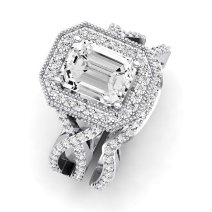 Clover Emerald Moissanite Bridal Set whitegold