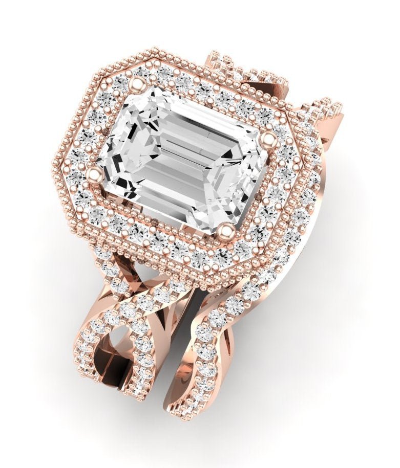 Clover Emerald Moissanite Bridal Set rosegold