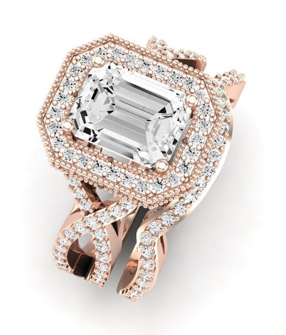 Clover Emerald Moissanite Bridal Set rosegold