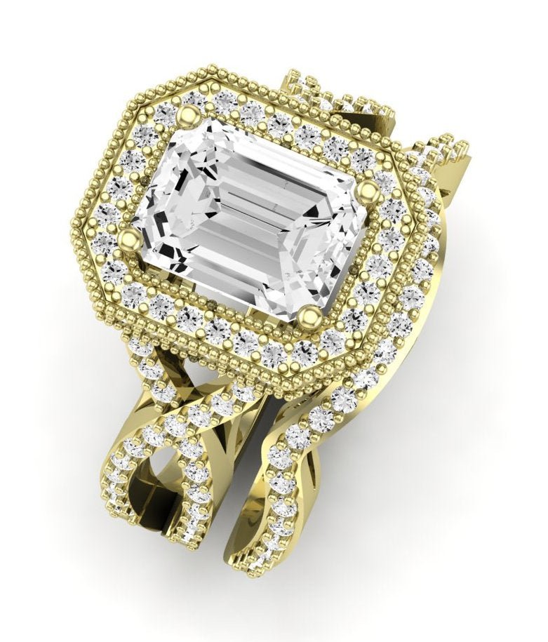 Clover Emerald Moissanite Bridal Set yellowgold