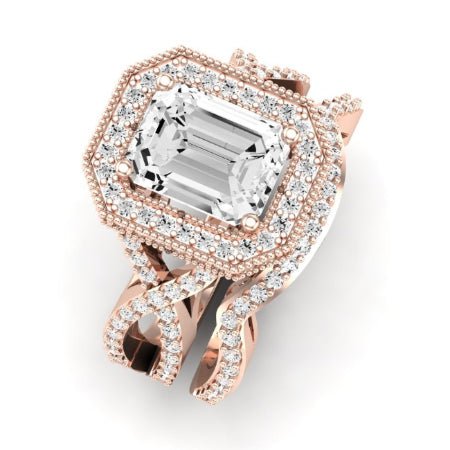 Clover Emerald Moissanite Bridal Set rosegold