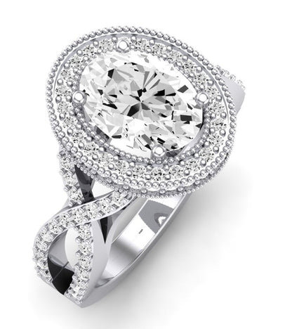 Clover Oval Diamond Engagement Ring (Lab Grown Igi Cert) whitegold