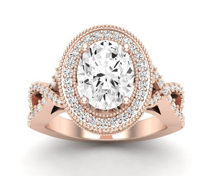 Clover Oval Diamond Engagement Ring (Lab Grown Igi Cert) rosegold