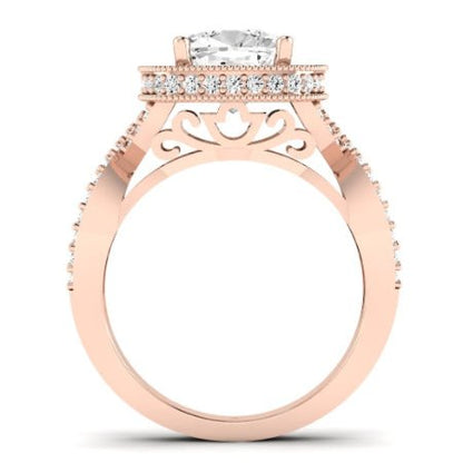 Clover Diamond Matching Band Only ( Engagement Ring Not Included) For Ring With Cushion Center rosegold