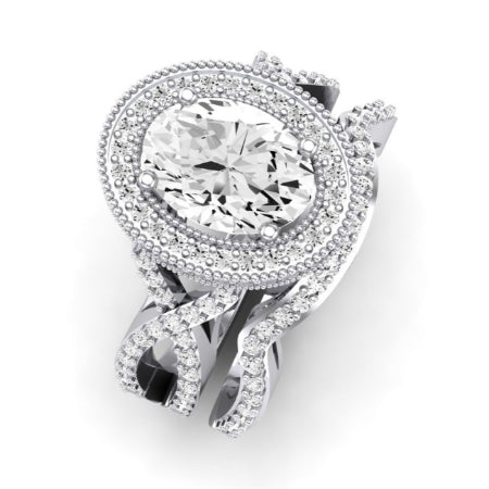 Clover Oval Moissanite Bridal Set whitegold