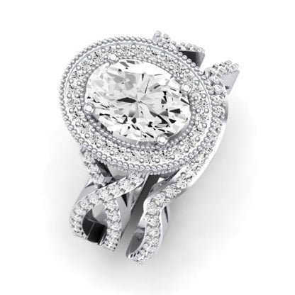 Clover Oval Moissanite Bridal Set whitegold