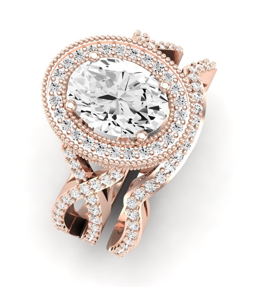 Clover Oval Moissanite Bridal Set rosegold
