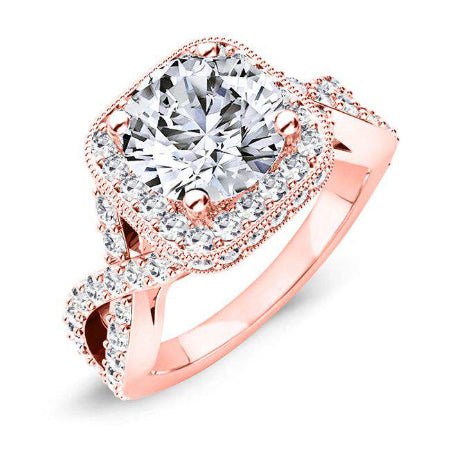 Clover Round Moissanite Engagement Ring rosegold