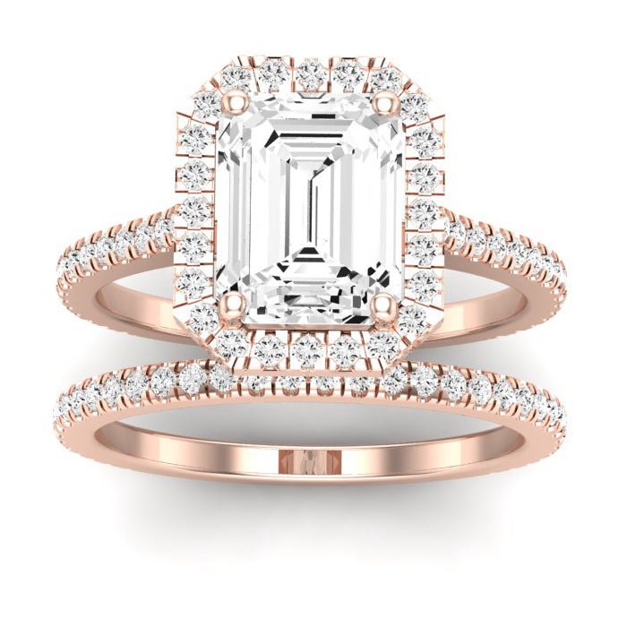 Columbine Emerald Moissanite Bridal Set rosegold