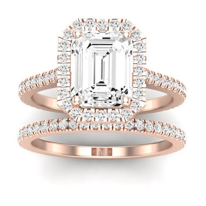 Columbine Emerald Moissanite Bridal Set rosegold