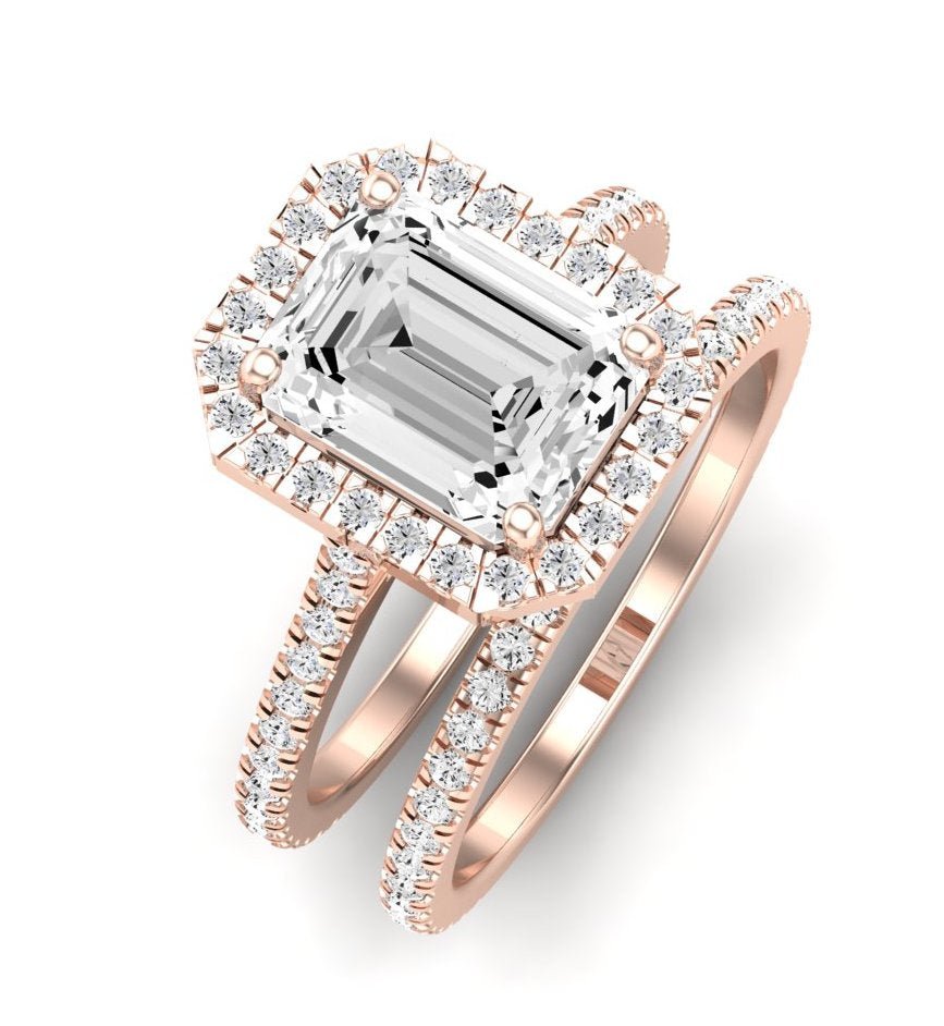 Columbine Emerald Moissanite Bridal Set rosegold