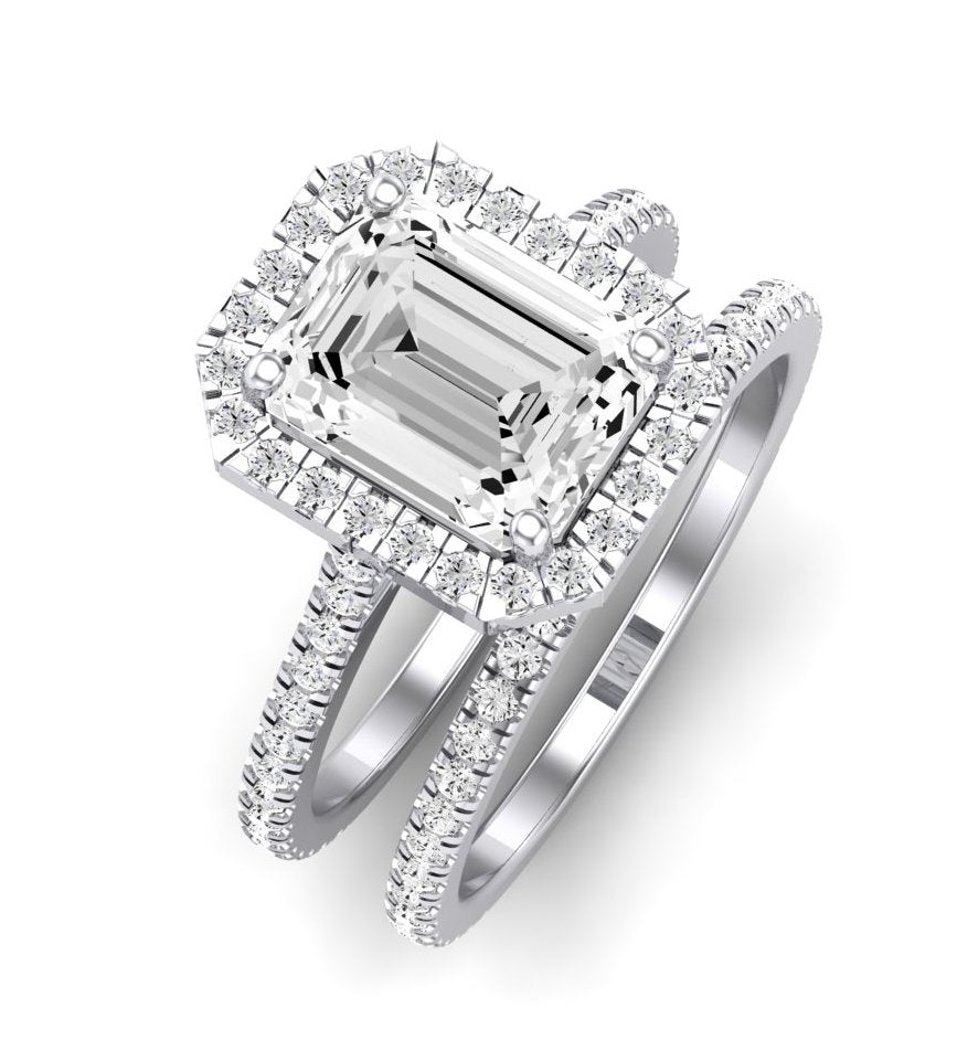 Columbine Emerald Moissanite Bridal Set whitegold