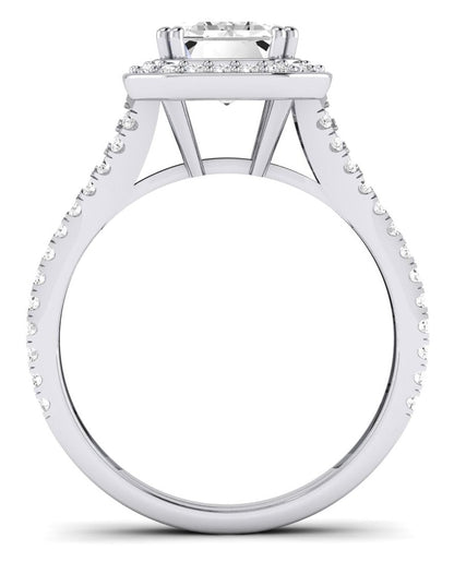 Tea Rose Emerald Moissanite Engagement Ring whitegold