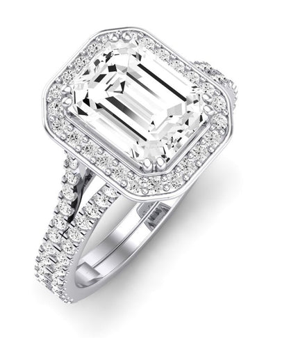 Tea Rose Emerald Moissanite Engagement Ring whitegold